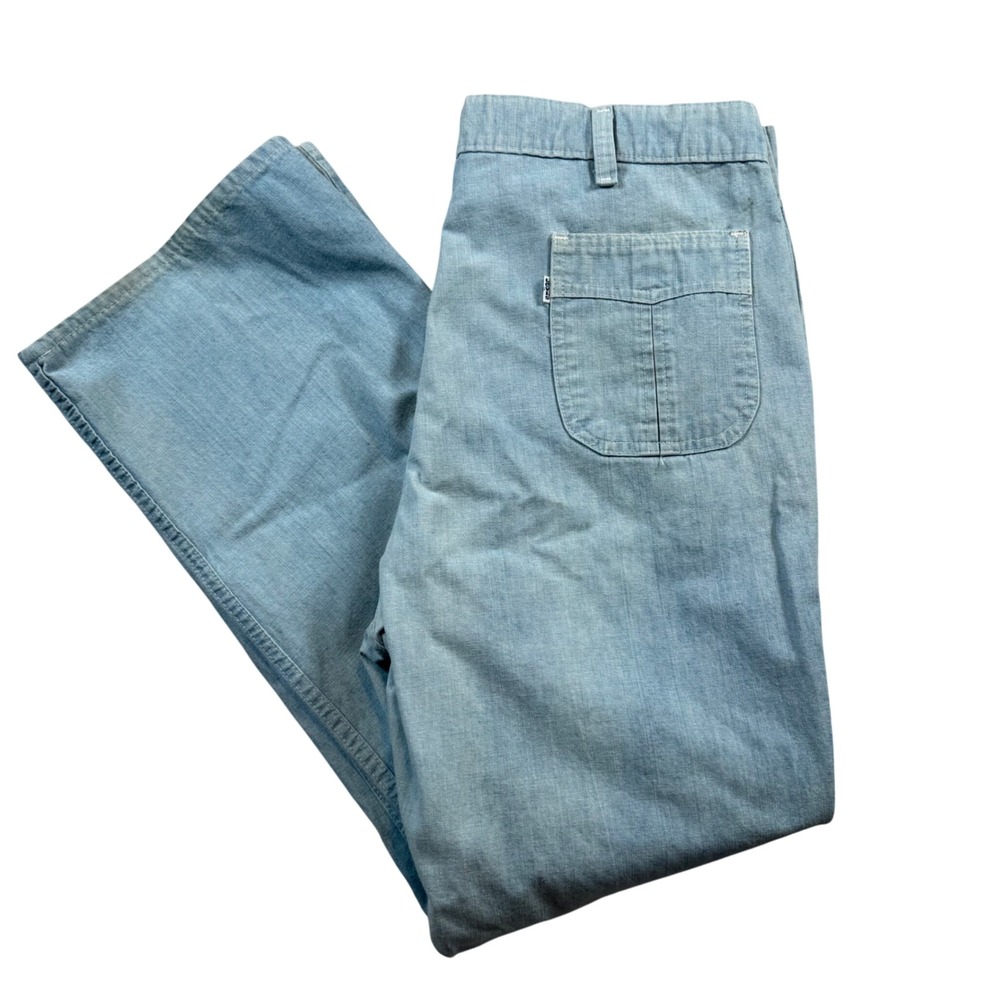 Vintage 1970's Levi's 34x29 Flare Jeans Light Wash Faded White Tab USA Made